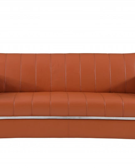 Two Piece Indoor Camel Italian Leather Five Person Seating Set