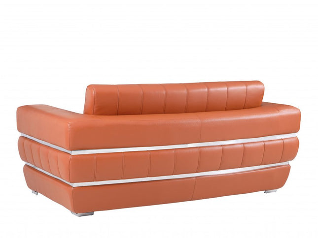 Two Piece Indoor Camel Italian Leather Five Person Seating Set