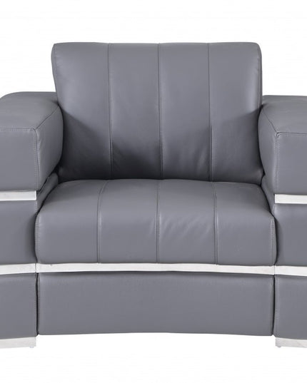Three Piece Indoor Dark Gray Italian Leather Six Person Seating Set