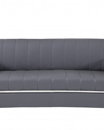 Three Piece Indoor Dark Gray Italian Leather Six Person Seating Set