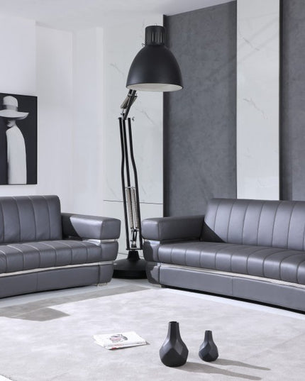 Two Piece Indoor Dark Gray Italian Leather Five Person Seating Set