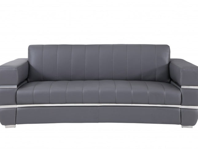 Two Piece Indoor Dark Gray Italian Leather Five Person Seating Set