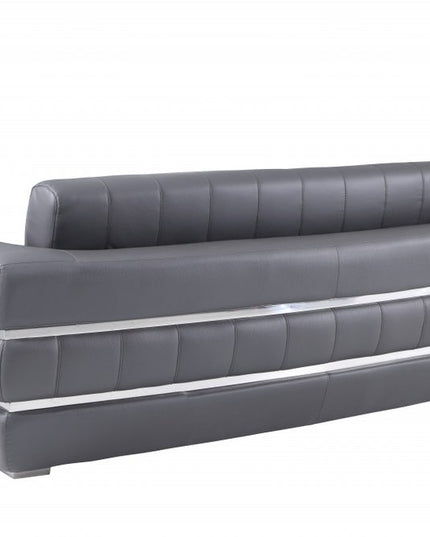 Two Piece Indoor Dark Gray Italian Leather Five Person Seating Set