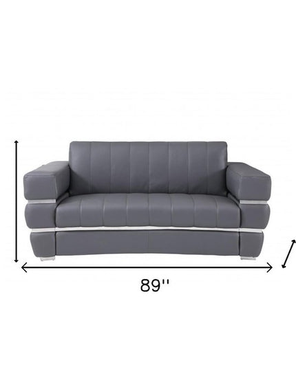 Two Piece Indoor Dark Gray Italian Leather Five Person Seating Set