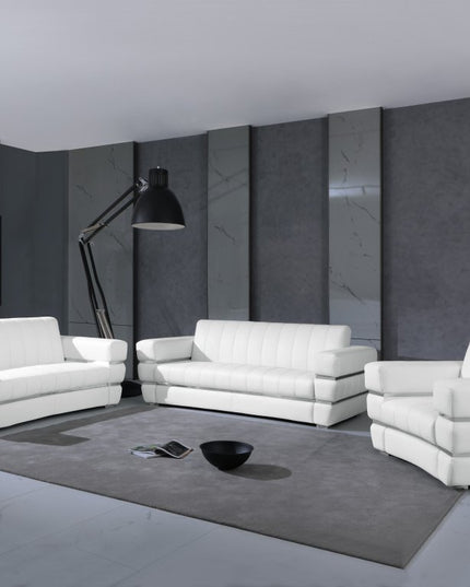 Three Piece Indoor White Italian Leather Six Person Seating Set