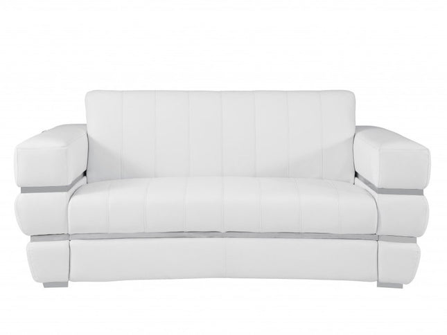 Three Piece Indoor White Italian Leather Six Person Seating Set