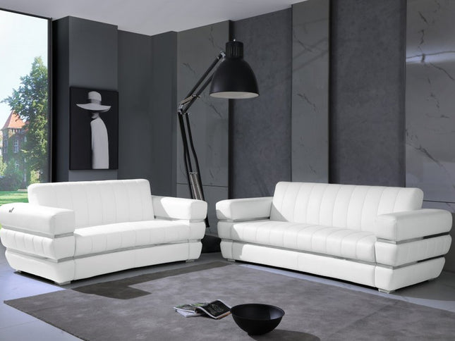 Two Piece Indoor White Italian Leather Five Person Seating Set