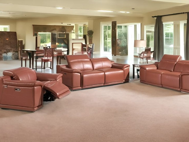 Three Piece Indoor Camel Italian Leather Six Person Seating Set