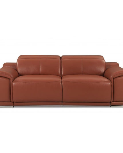 Three Piece Indoor Camel Italian Leather Six Person Seating Set