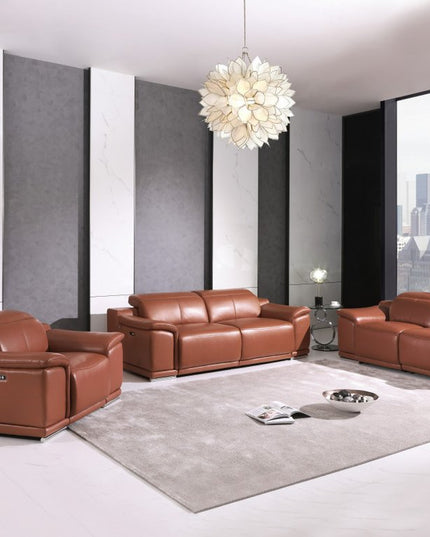 Three Piece Indoor Camel Italian Leather Six Person Seating Set