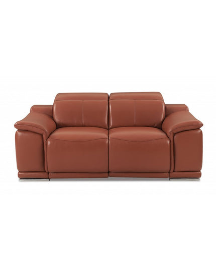 Two Piece Indoor Camel Italian Leather Five Person Seating Set