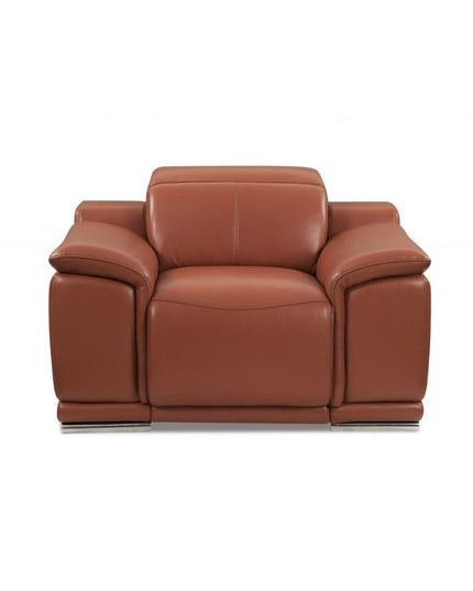 Two Piece Indoor Camel Italian Leather Five Person Seating Set