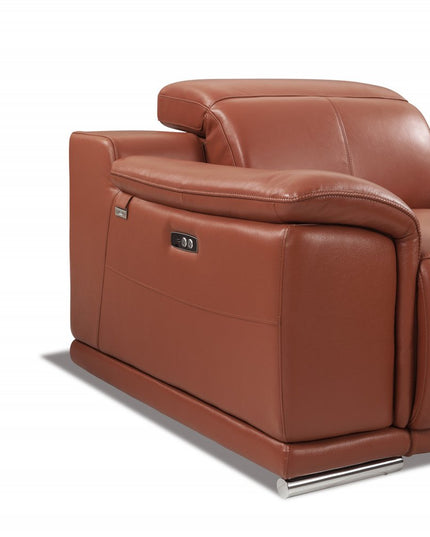 Two Piece Indoor Camel Italian Leather Five Person Seating Set