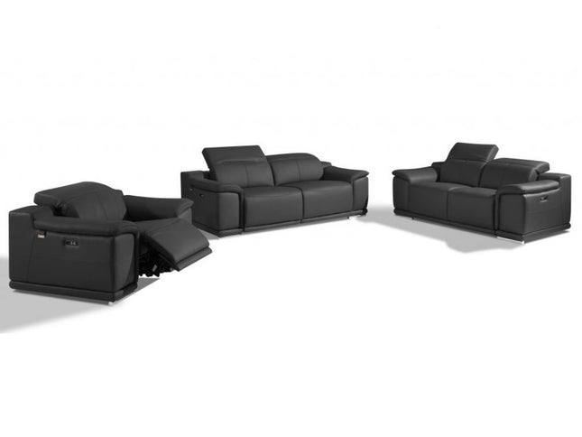 Three Piece Indoor Dark Gray Italian Leather Six Person Seating Set