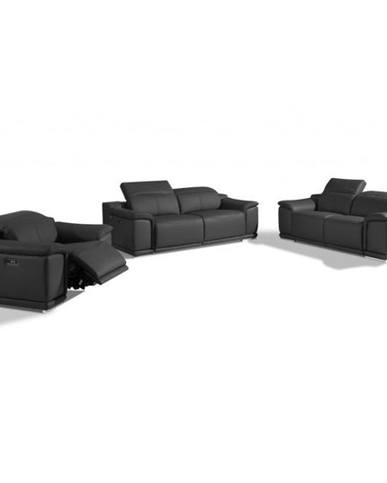 Three Piece Indoor Dark Gray Italian Leather Six Person Seating Set