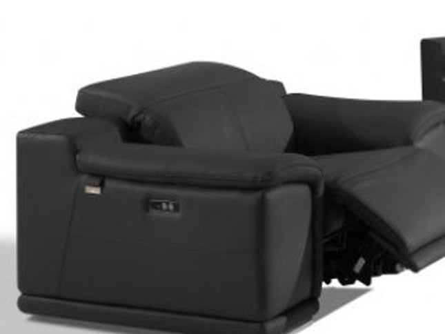 Three Piece Indoor Dark Gray Italian Leather Six Person Seating Set