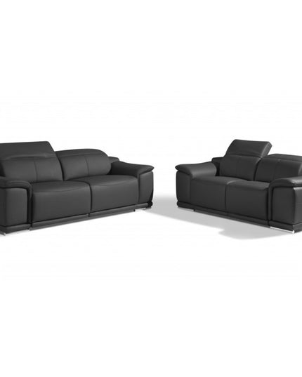 Two Piece Indoor Dark Gray Italian Leather Five Person Seating Set