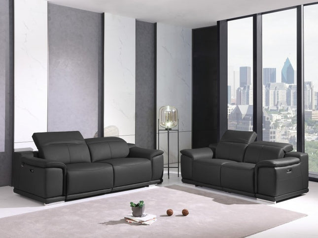 Two Piece Indoor Dark Gray Italian Leather Five Person Seating Set
