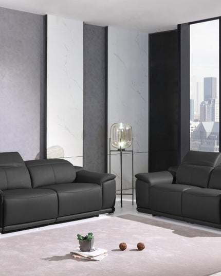 Two Piece Indoor Dark Gray Italian Leather Five Person Seating Set