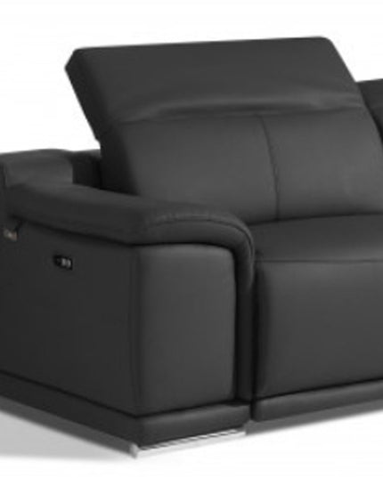 Two Piece Indoor Dark Gray Italian Leather Five Person Seating Set