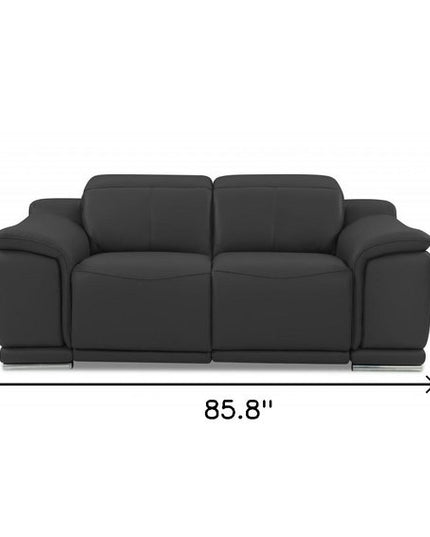 Two Piece Indoor Dark Gray Italian Leather Five Person Seating Set