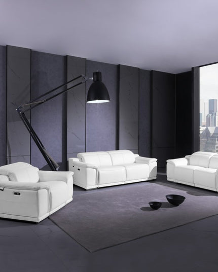 Three Piece Indoor White Italian Leather Six Person Seating Set