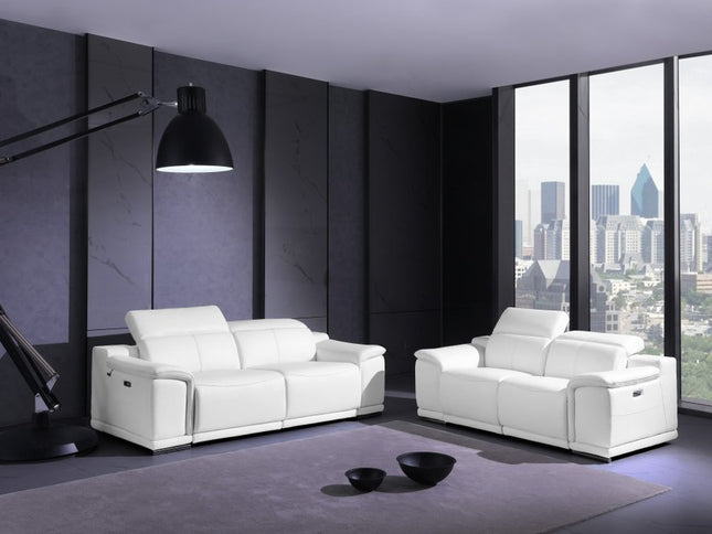 Two Piece Indoor White Italian Leather Five Person Seating Set