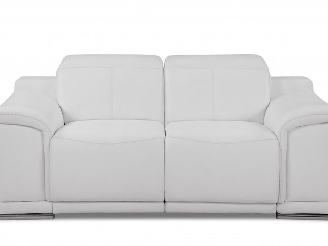 Two Piece Indoor White Italian Leather Five Person Seating Set