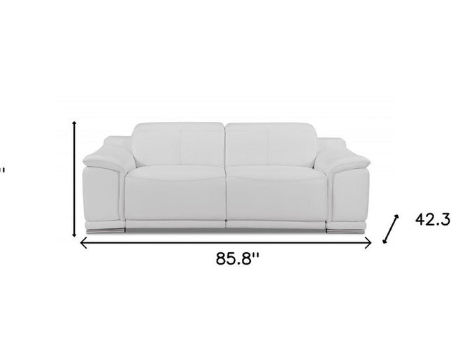 Two Piece Indoor White Italian Leather Five Person Seating Set