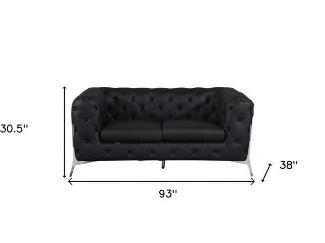 Two Piece Indoor Black Italian Leather Five Person Seating Set