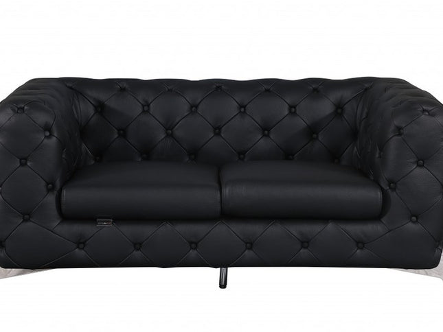 Two Piece Indoor Black Italian Leather Five Person Seating Set