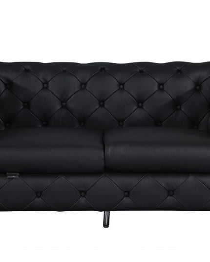 Two Piece Indoor Black Italian Leather Five Person Seating Set