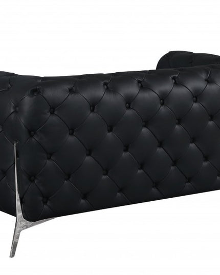 Two Piece Indoor Black Italian Leather Five Person Seating Set