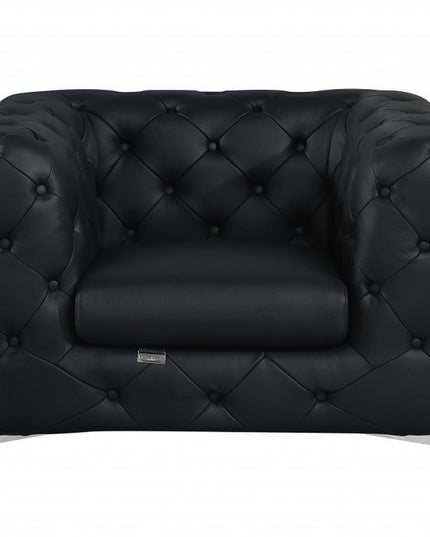 Three Piece Indoor Black Italian Leather Six Person Seating Set