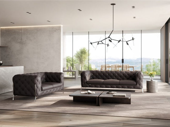 Two Piece Indoor Brown Italian Leather Five Person Seating Set