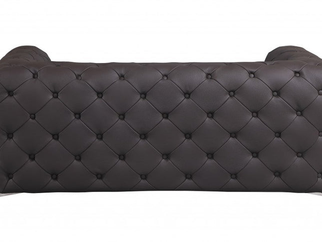 Two Piece Indoor Brown Italian Leather Five Person Seating Set