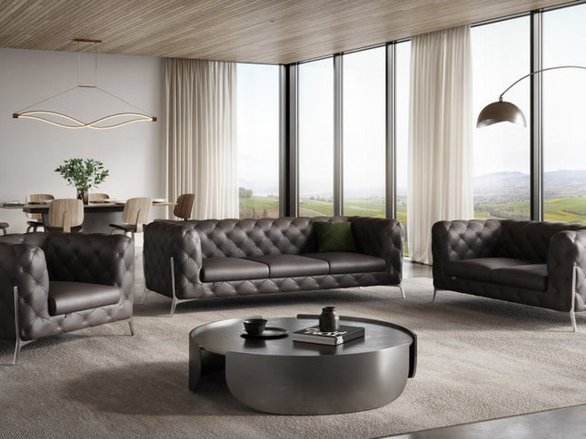 Three Piece Indoor Brown Italian Leather Six Person Seating Set