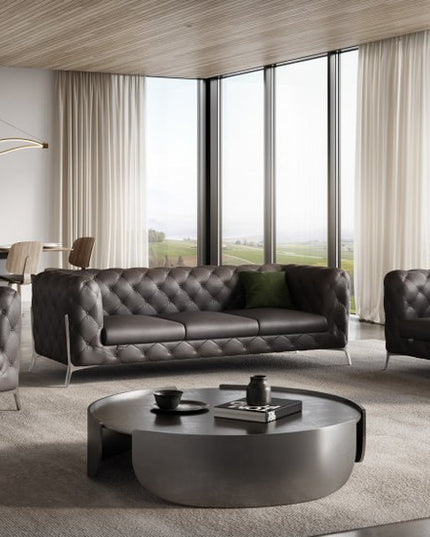 Three Piece Indoor Brown Italian Leather Six Person Seating Set