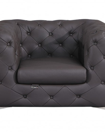 Three Piece Indoor Brown Italian Leather Six Person Seating Set