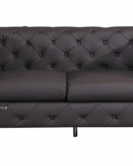 Three Piece Indoor Brown Italian Leather Six Person Seating Set