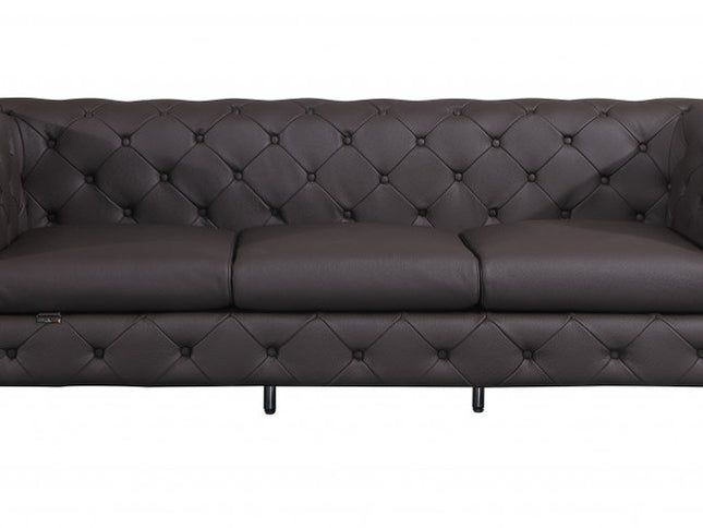 Three Piece Indoor Brown Italian Leather Six Person Seating Set