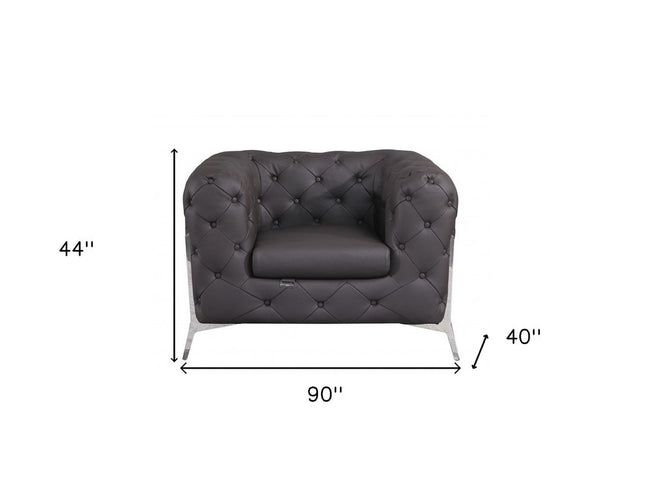 Three Piece Indoor Brown Italian Leather Six Person Seating Set