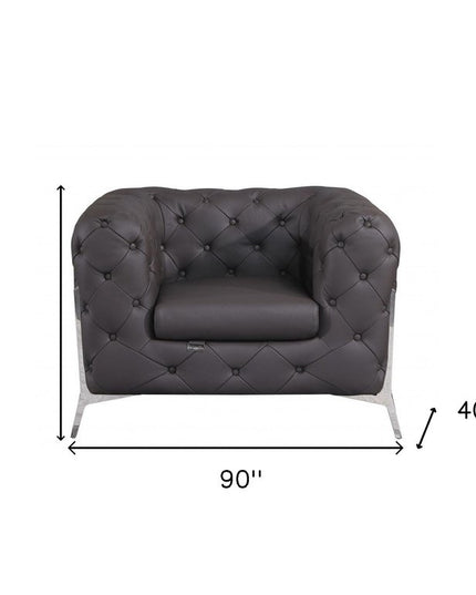 Three Piece Indoor Brown Italian Leather Six Person Seating Set