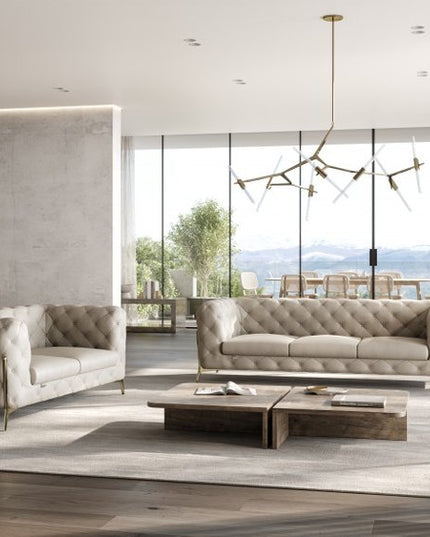 Two Piece Indoor Beige Italian Leather Five Person Seating Set