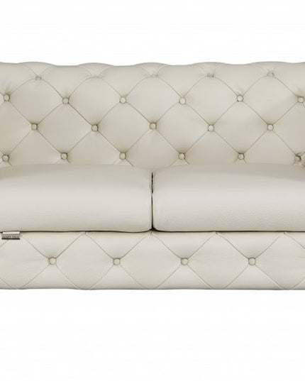 Two Piece Indoor Beige Italian Leather Five Person Seating Set