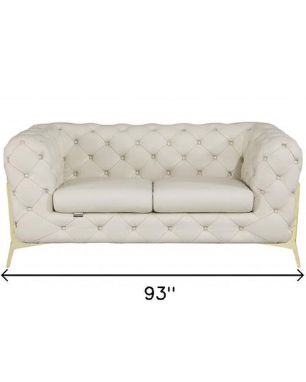 Two Piece Indoor Beige Italian Leather Five Person Seating Set