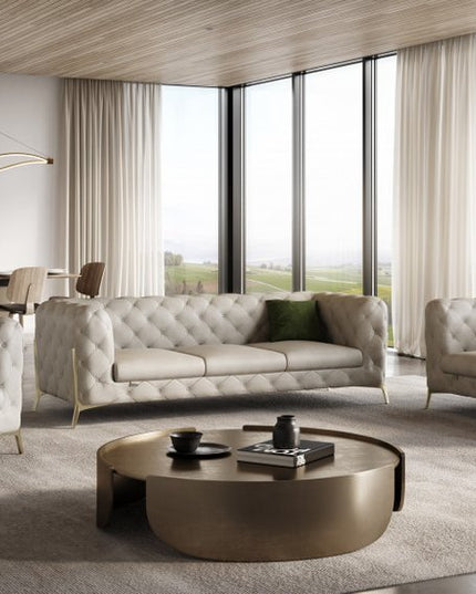 Three Piece Indoor Beige Italian Leather Six Person Seating Set