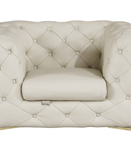 Three Piece Indoor Beige Italian Leather Six Person Seating Set