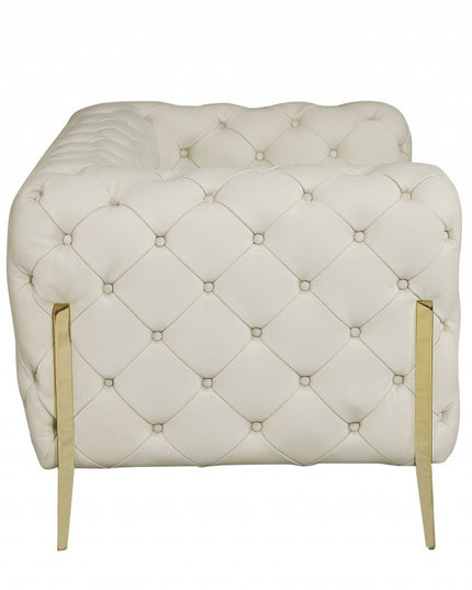 Three Piece Indoor Beige Italian Leather Six Person Seating Set