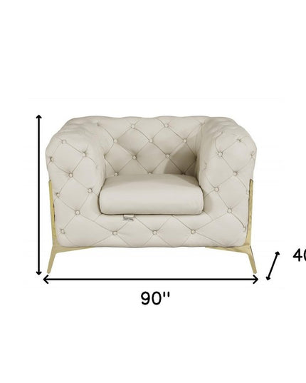 Three Piece Indoor Beige Italian Leather Six Person Seating Set